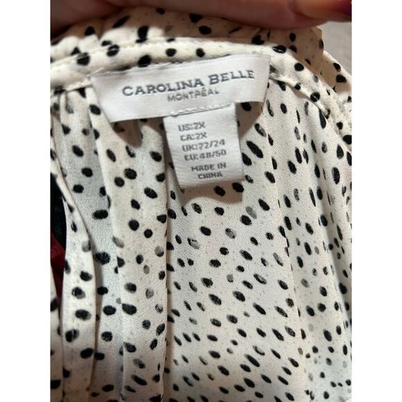 Carolina Belle White Black Dots Ruffle Neck Blouse Plus 2X - Picture 9 of 9